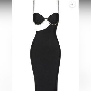 LEAU DUSK DIAMANTE BUSTIER MIDI DRESS - BLACK Size Small